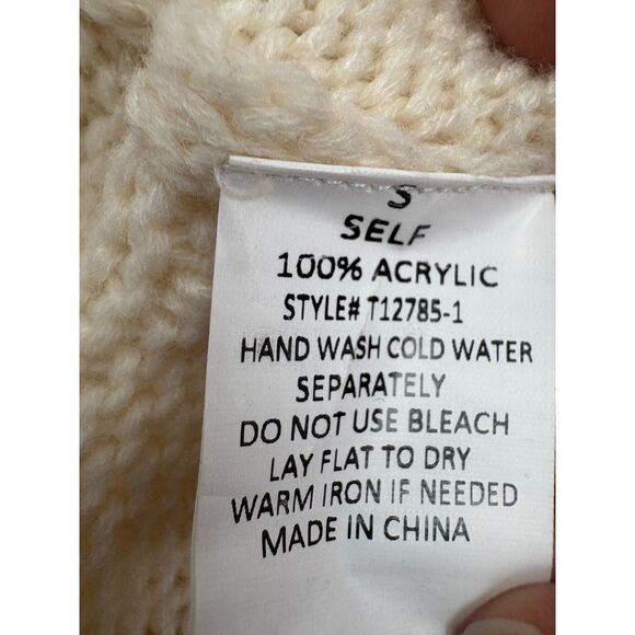 Blue B Collection Cream Beige Cardigan Chunky Knit Sweater Size S Fringe Boho - Picture 7 of 9